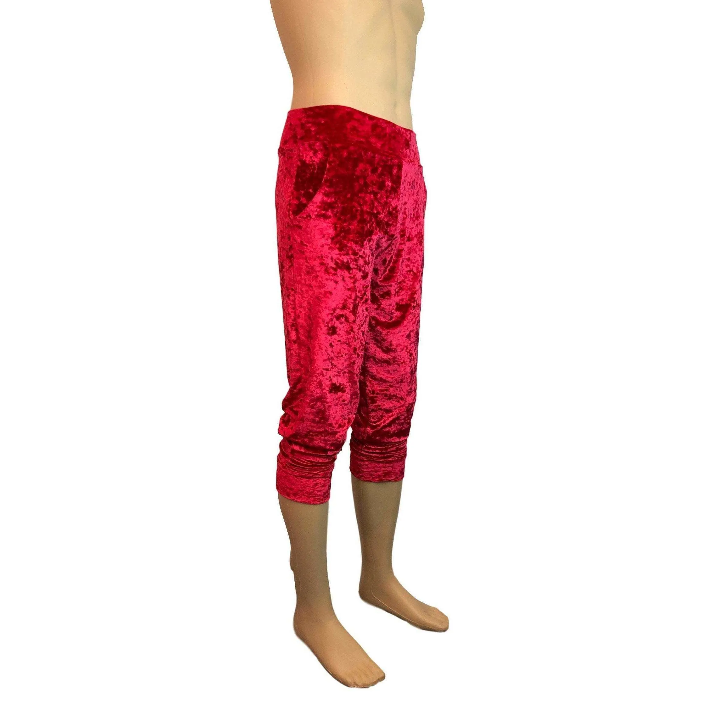 Men's Red Crushed Velvet Jogger Pants w/ Pockets