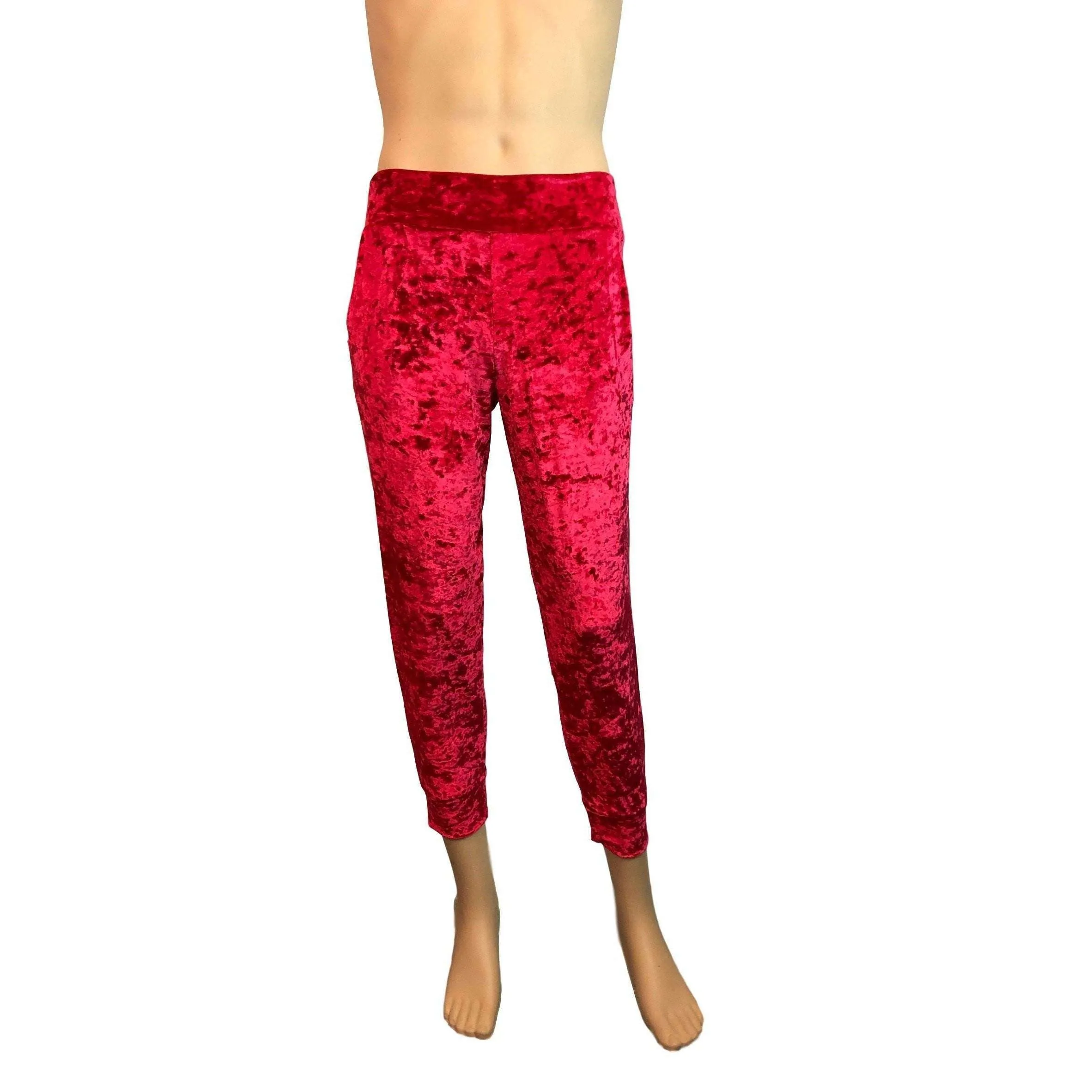 Men's Red Crushed Velvet Jogger Pants w/ Pockets