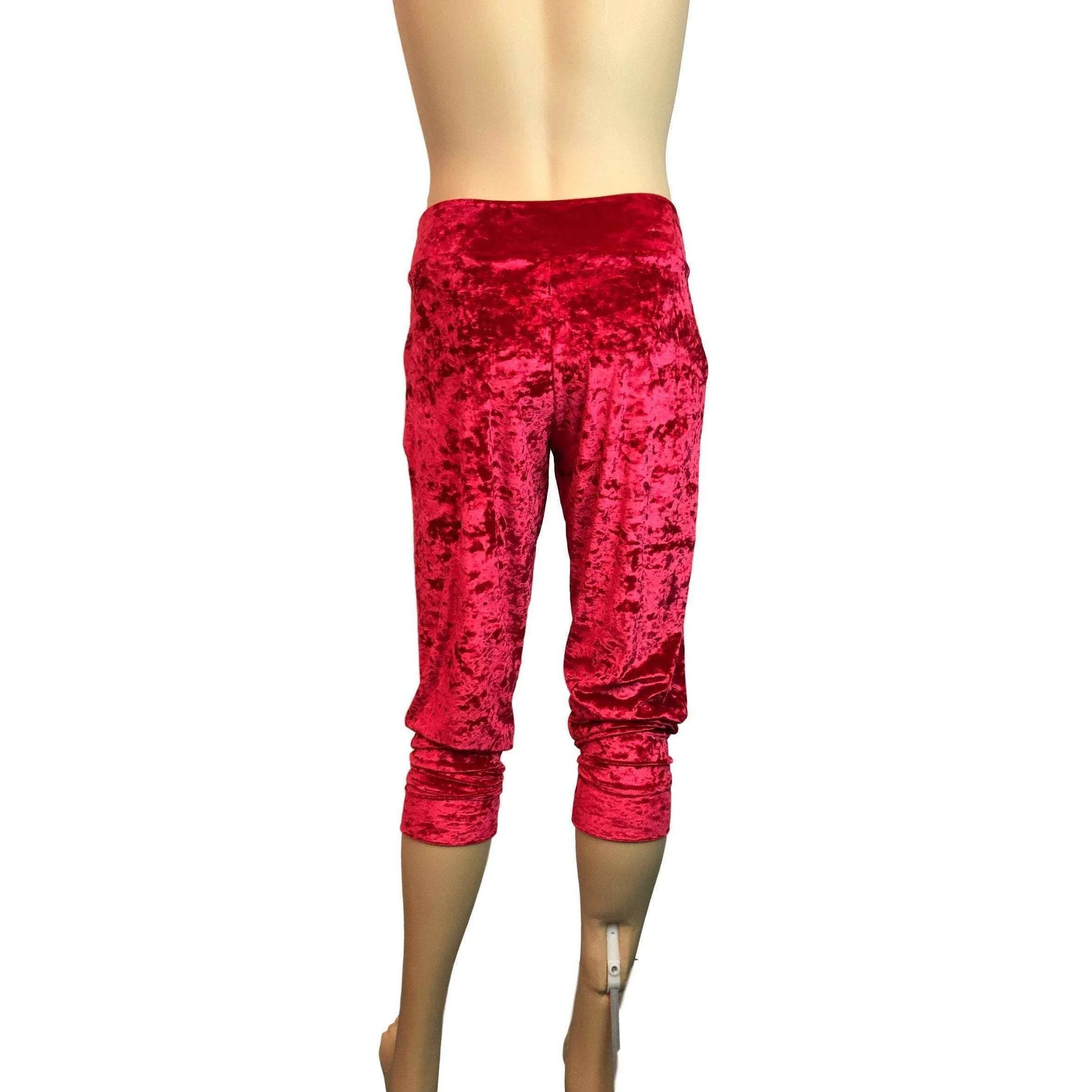 Men's Red Crushed Velvet Jogger Pants w/ Pockets