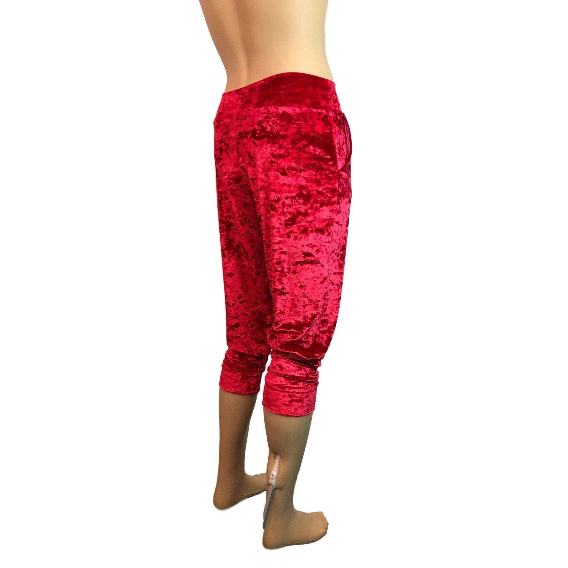 Men's Red Crushed Velvet Jogger Pants w/ Pockets