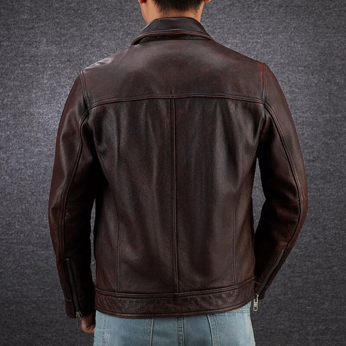 Mens Vintage Brown Distressed Leather Jacket Biker Style Real Leather Jacket