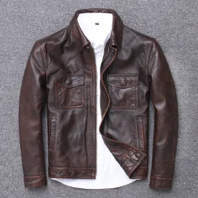 Mens Vintage Brown Distressed Leather Jacket Biker Style Real Leather Jacket