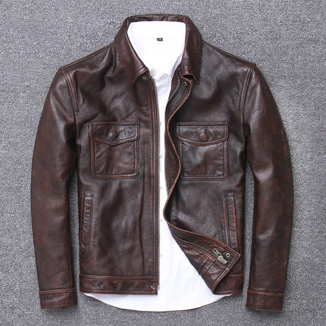 Mens Vintage Brown Distressed Leather Jacket Biker Style Real Leather Jacket