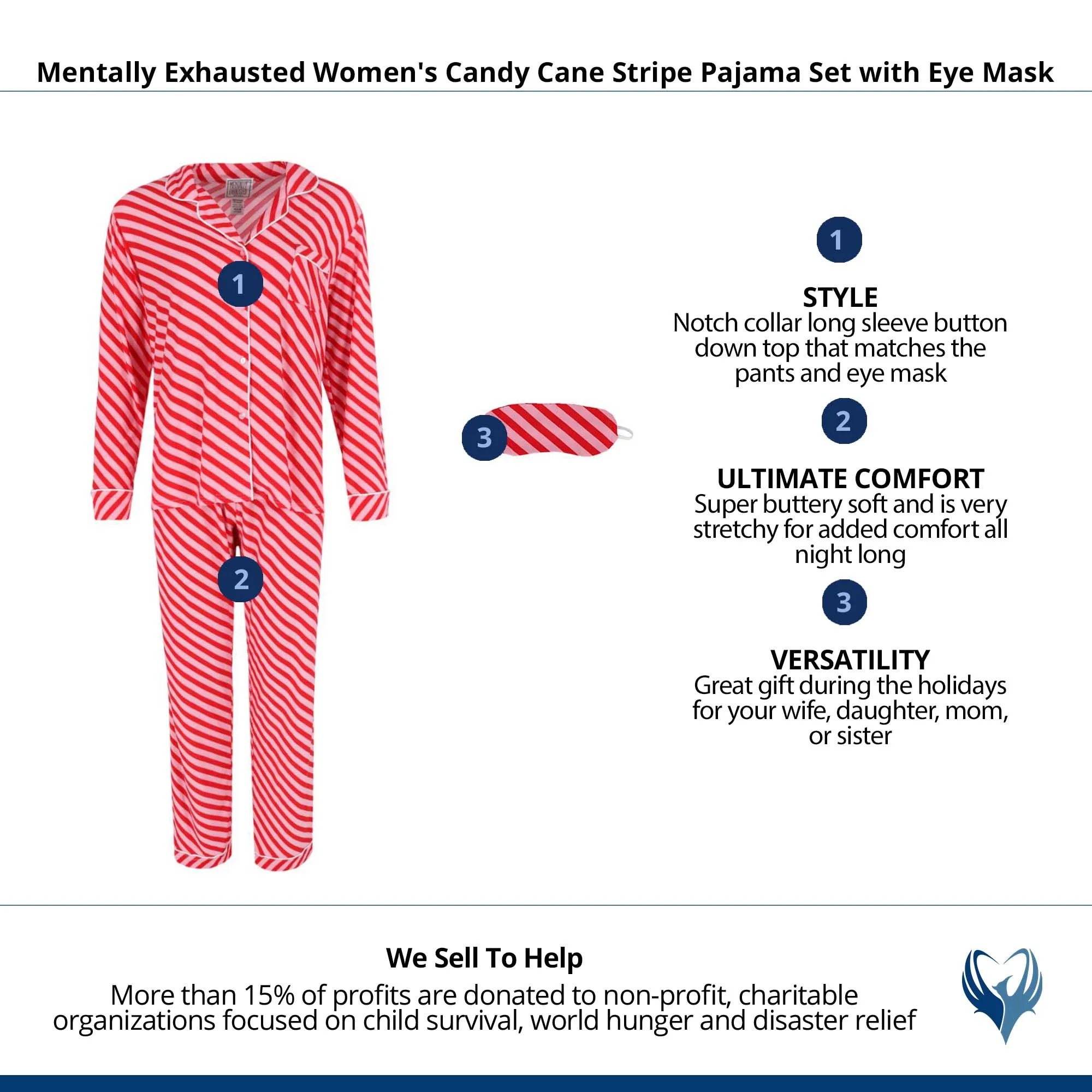 Mentally Exhausted Women's Candy Cane Stripe Pajama Set with Eye Mask