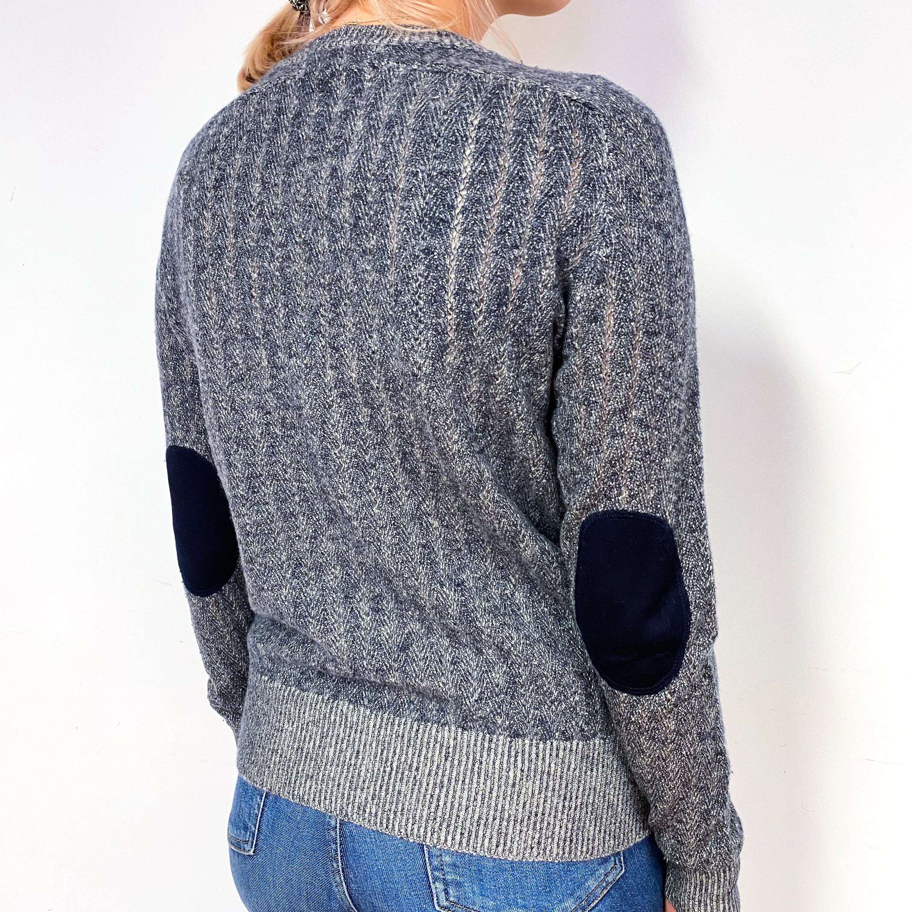 Navy and Grey Marl Cashmere Crew Neck Jumper Small