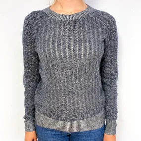 Navy and Grey Marl Cashmere Crew Neck Jumper Small