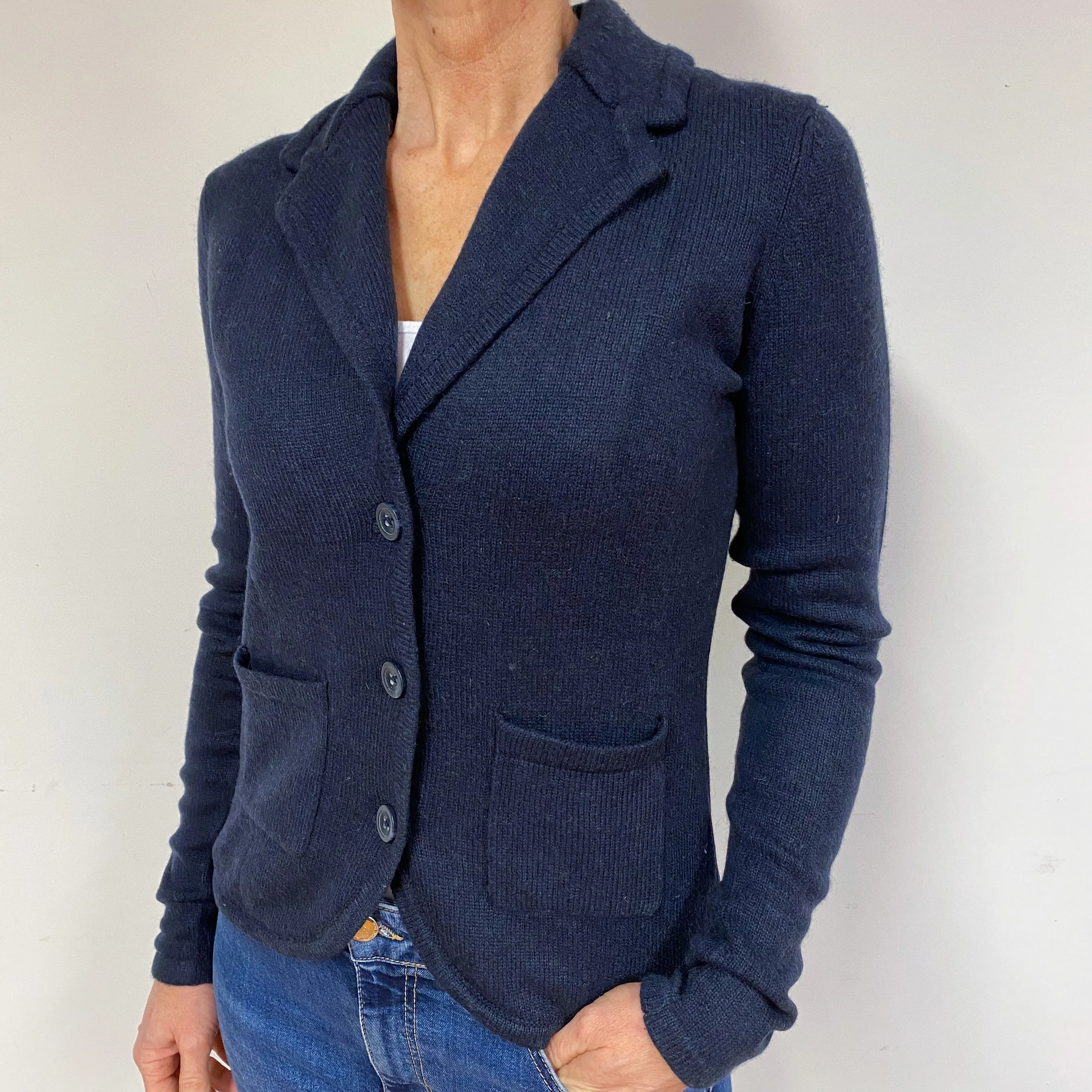 Navy Blue Cashmere V-Neck Jacket Medium