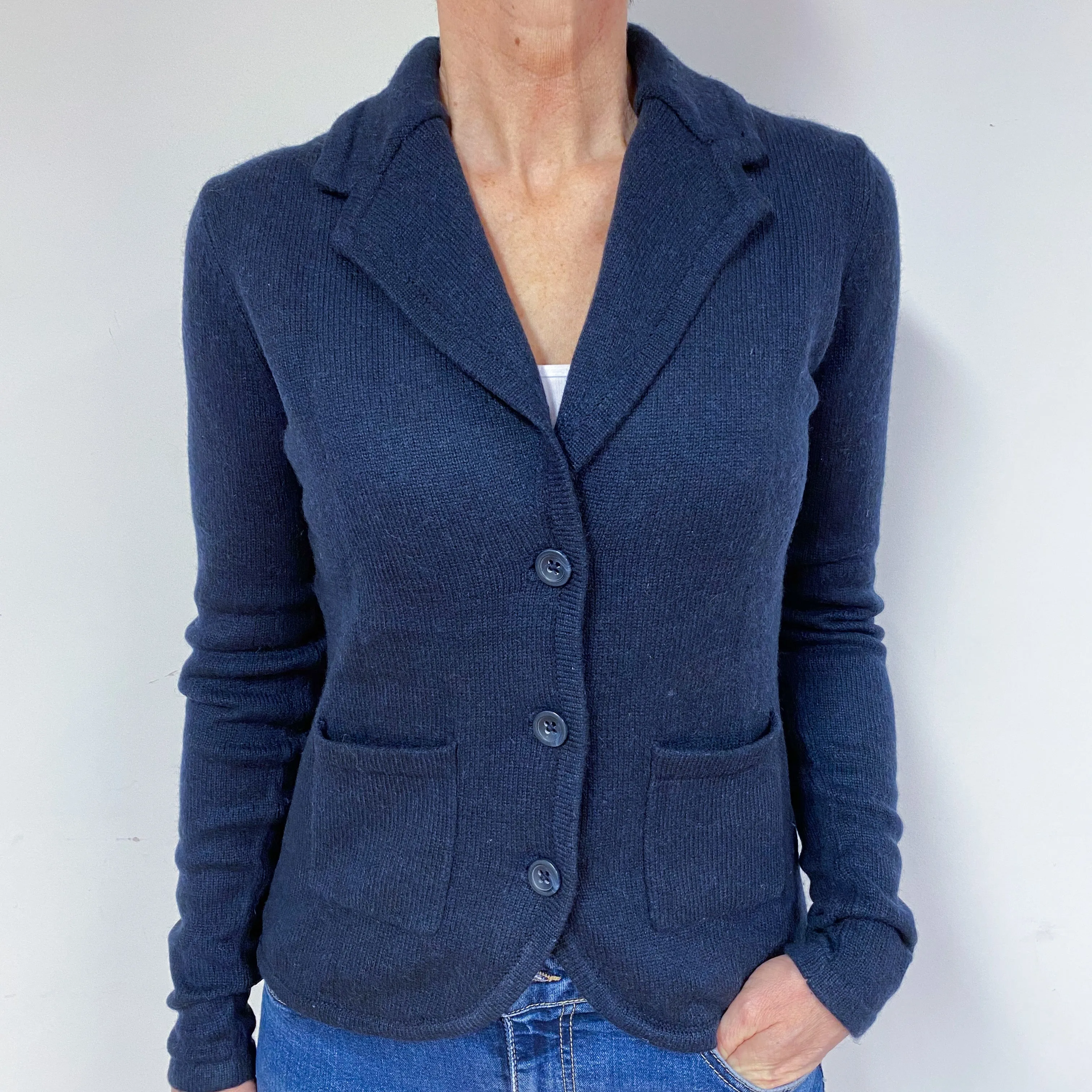 Navy Blue Cashmere V-Neck Jacket Medium