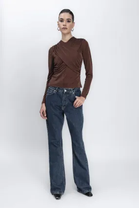 Navy Blue Flared Denim Pants