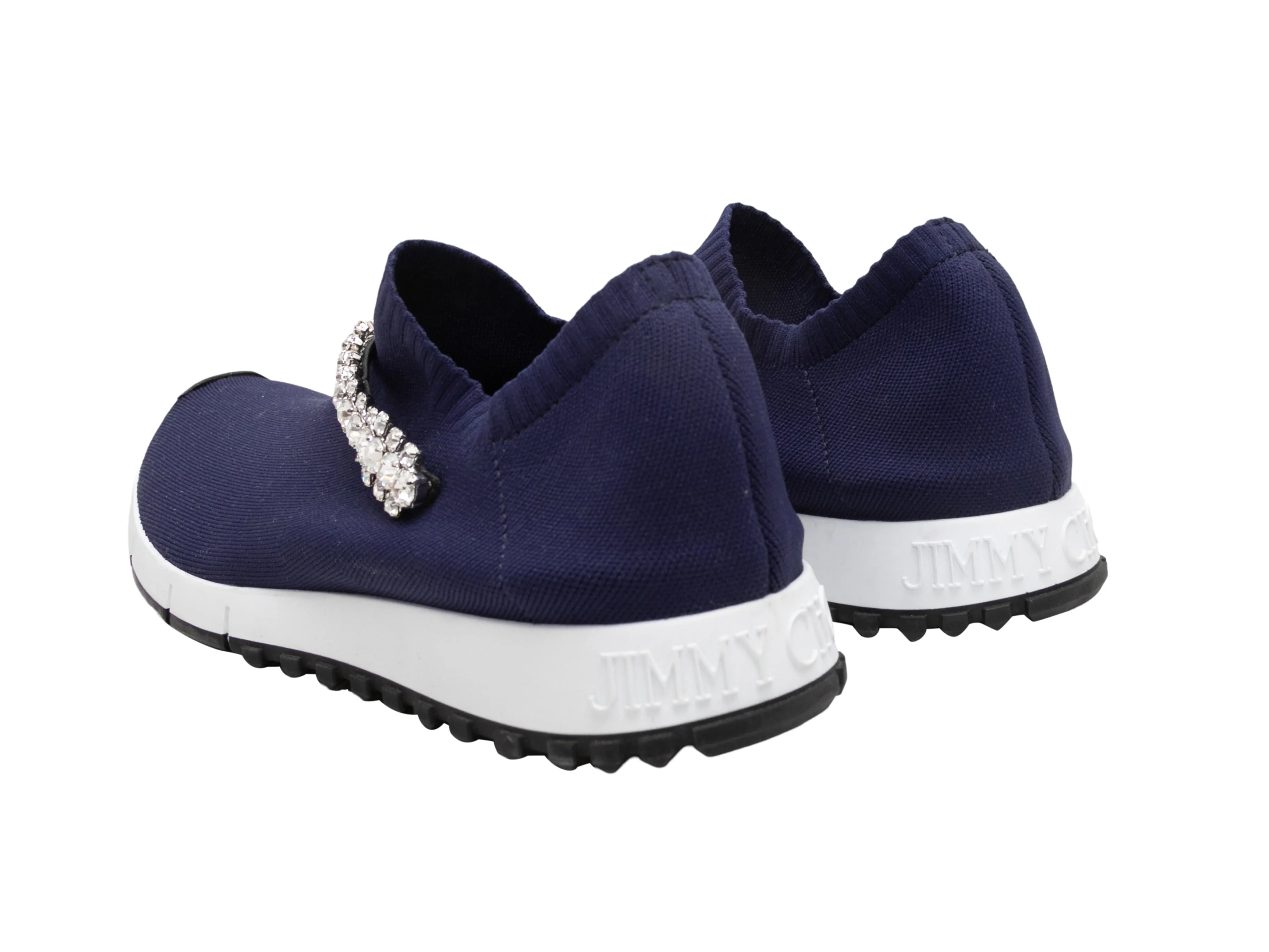 Navy Jimmy Choo Verona Crystal-Embellished Slip-On Sneakers Size 41