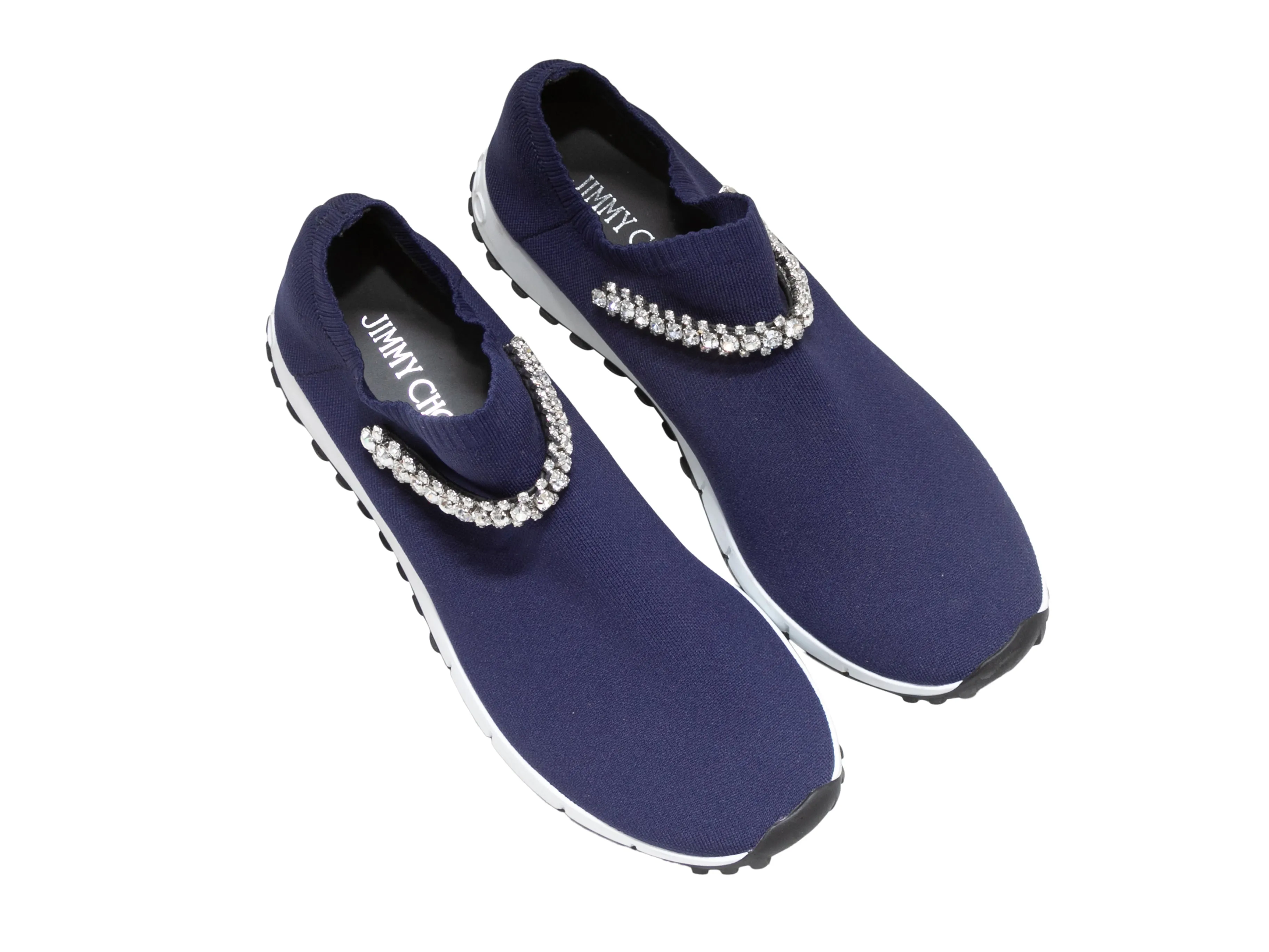 Navy Jimmy Choo Verona Crystal-Embellished Slip-On Sneakers Size 41