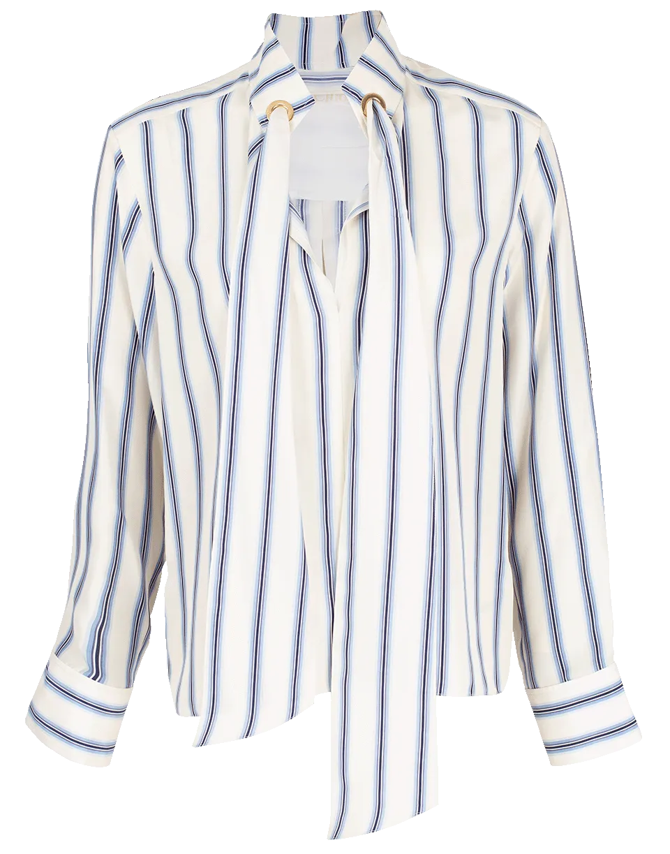 Neck Tie Striped Blouse