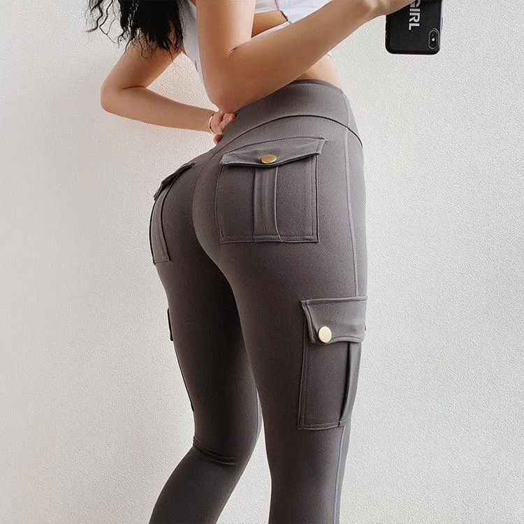 Net Red Pocket Fitness Pants Women Stretch Tight Sexy Sports Pants
