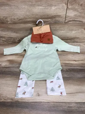 NEW Lila & Jack 3pc Don't Stop Believing Bodysuit Set Green sz 18-24m