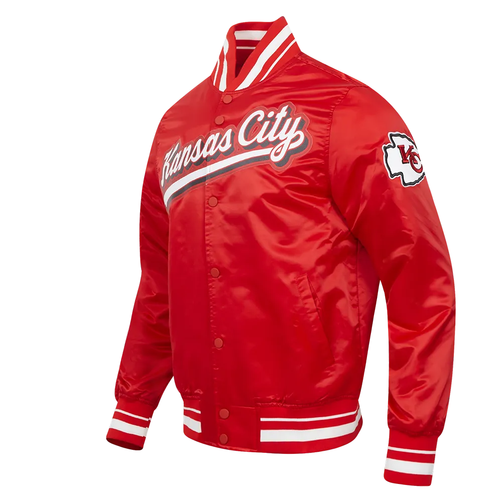NFL KANSAS CITY CHIEFS SCRIPT TAIL  SATIN JACKET | NFL LEATHER JACKET