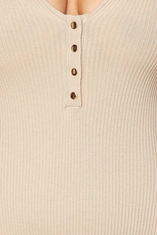 Nude Sleeveless Button Detail Bodysuit