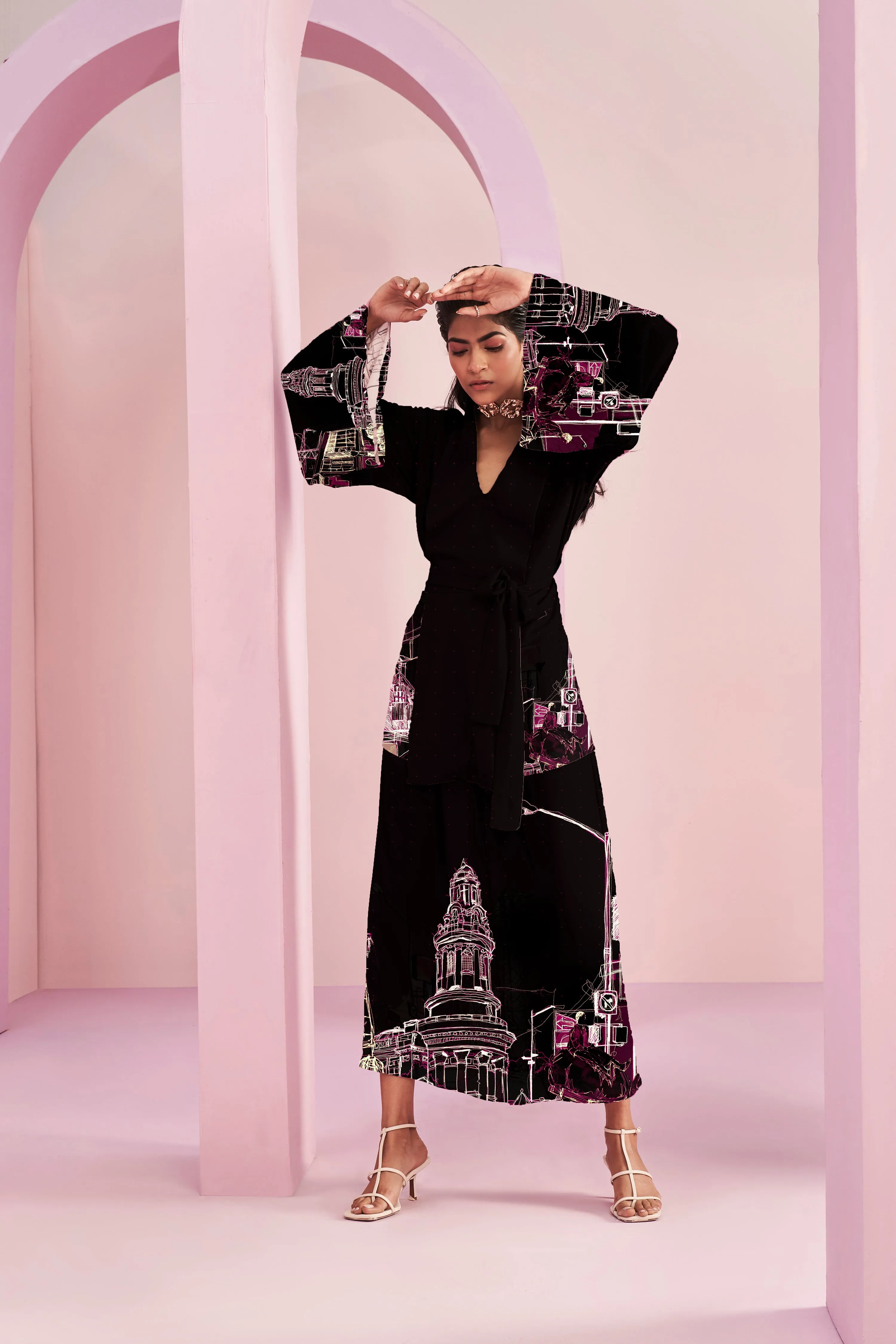 Orchid City Life Print Kimono Set
