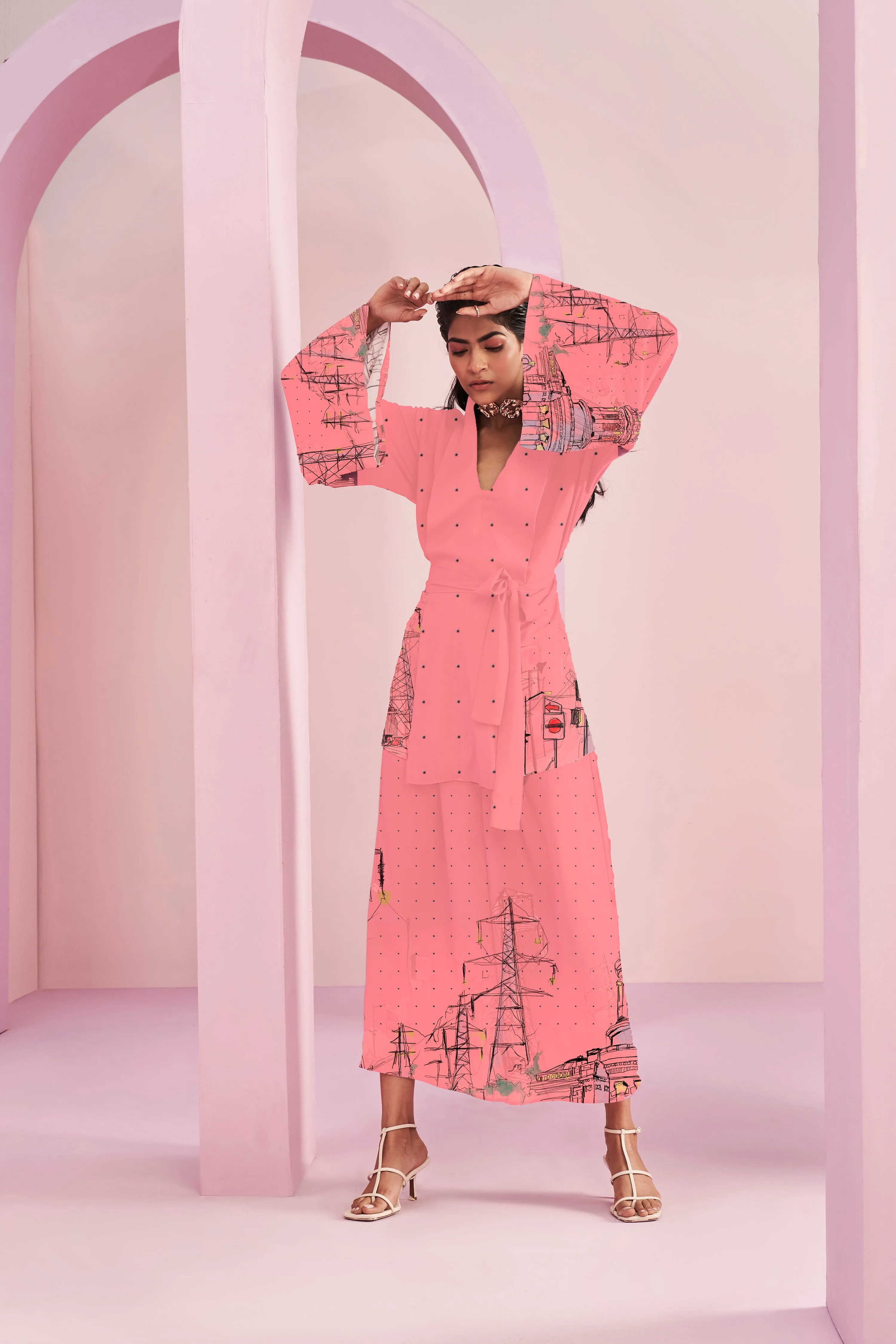 Orchid City Life Print Kimono Set