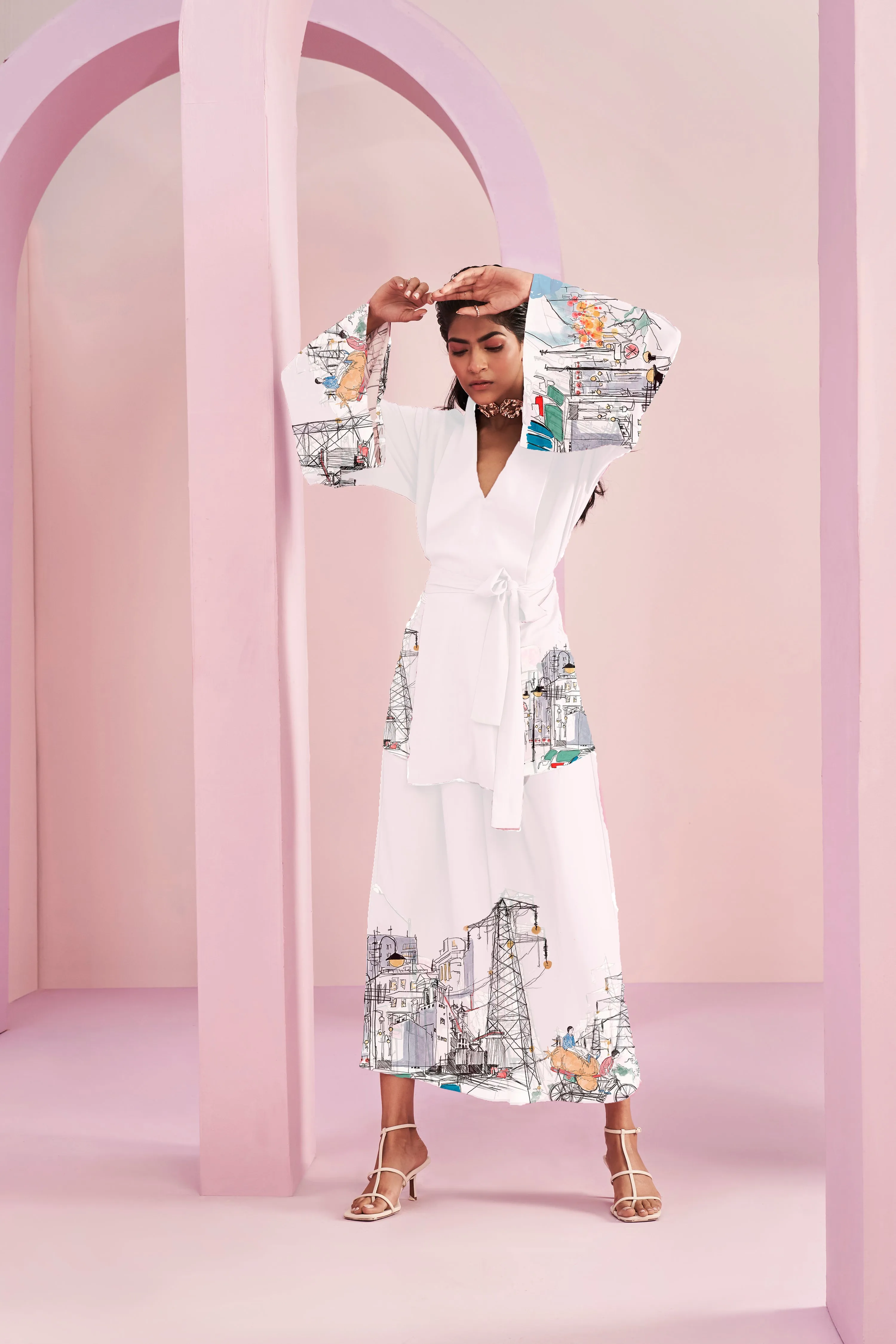Orchid City Life Print Kimono Set