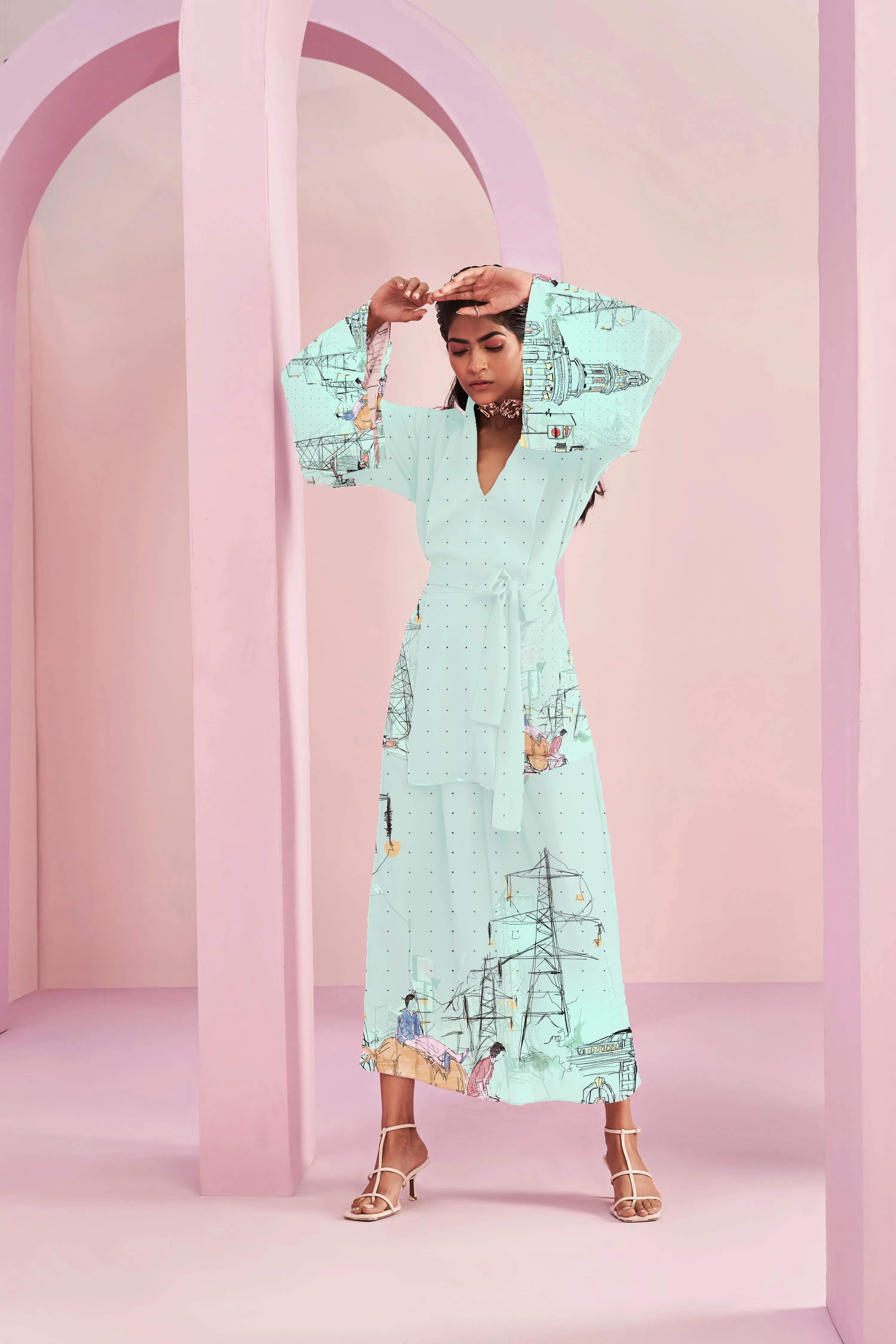 Orchid City Life Print Kimono Set