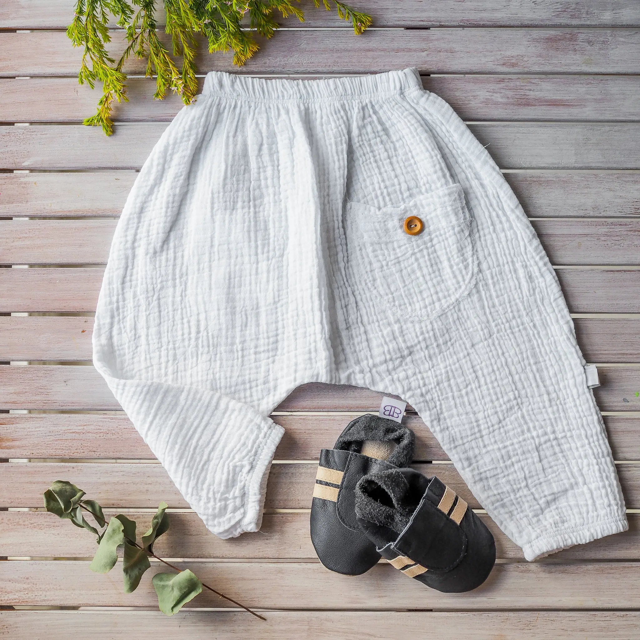 Organic Cotton Toddler Harem Pants - White
