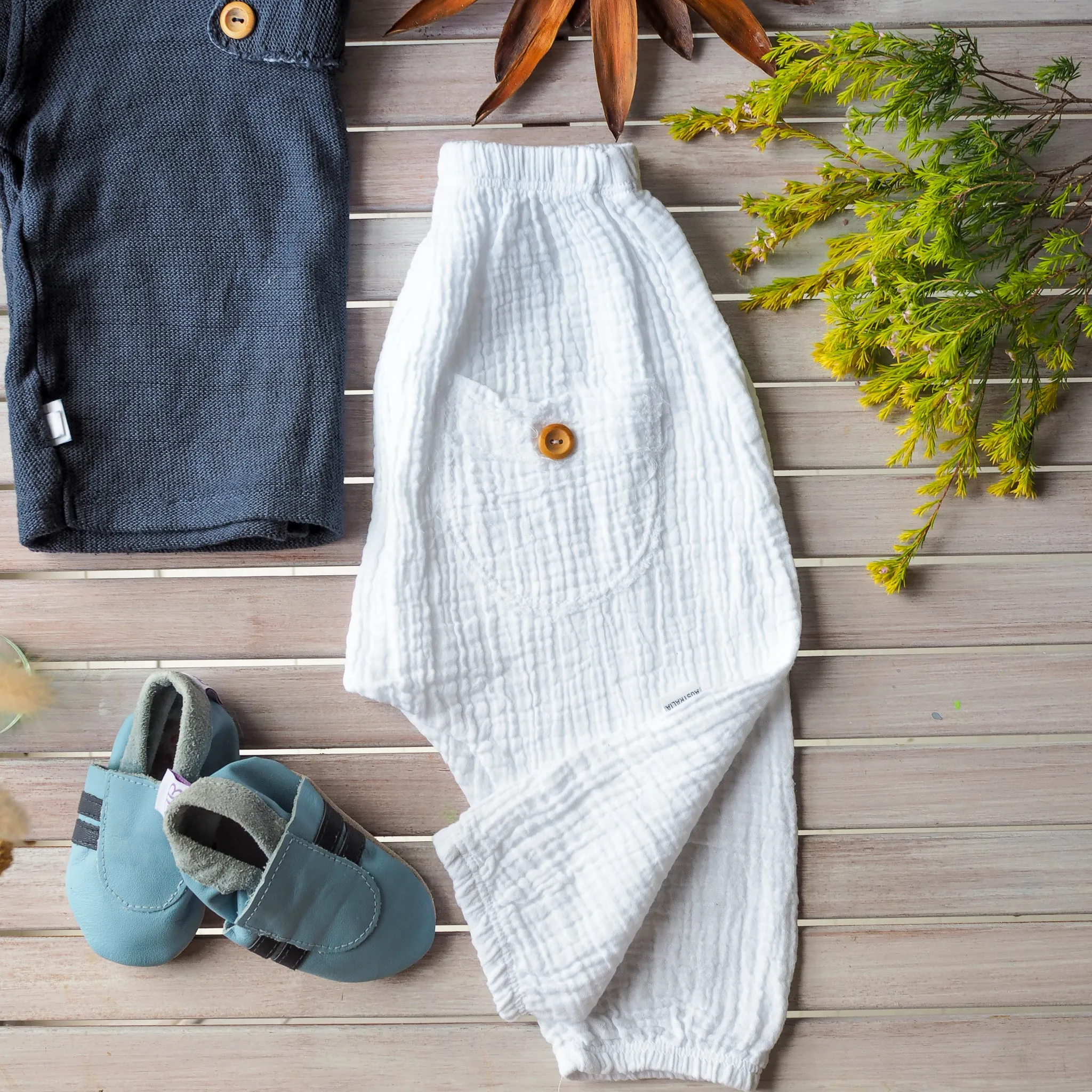 Organic Cotton Toddler Harem Pants - White