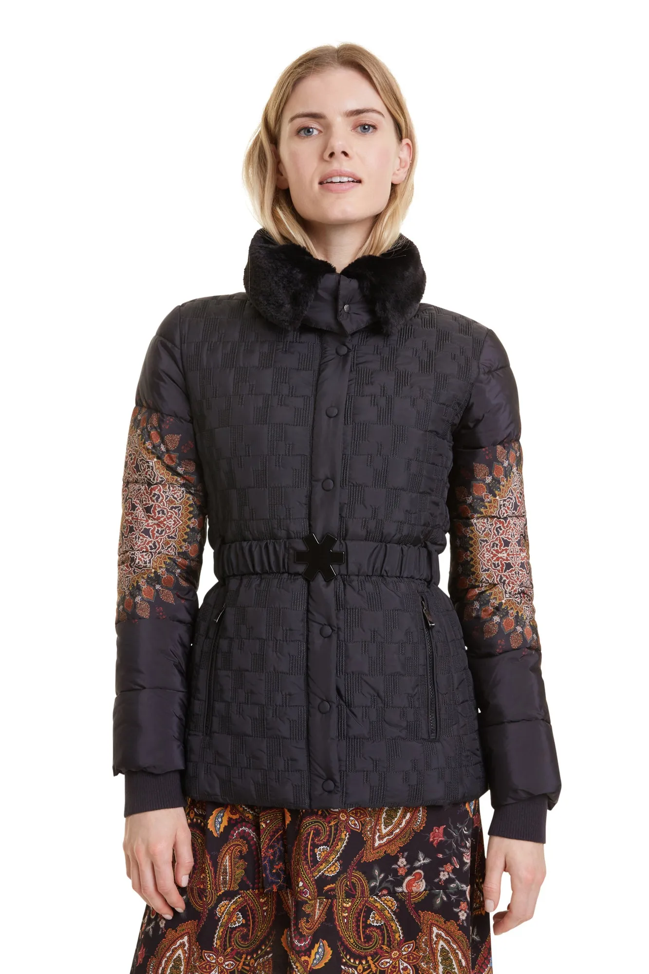 Padded Aggu Coat with Mandala Sleeves Desigual Style 19WWEW14