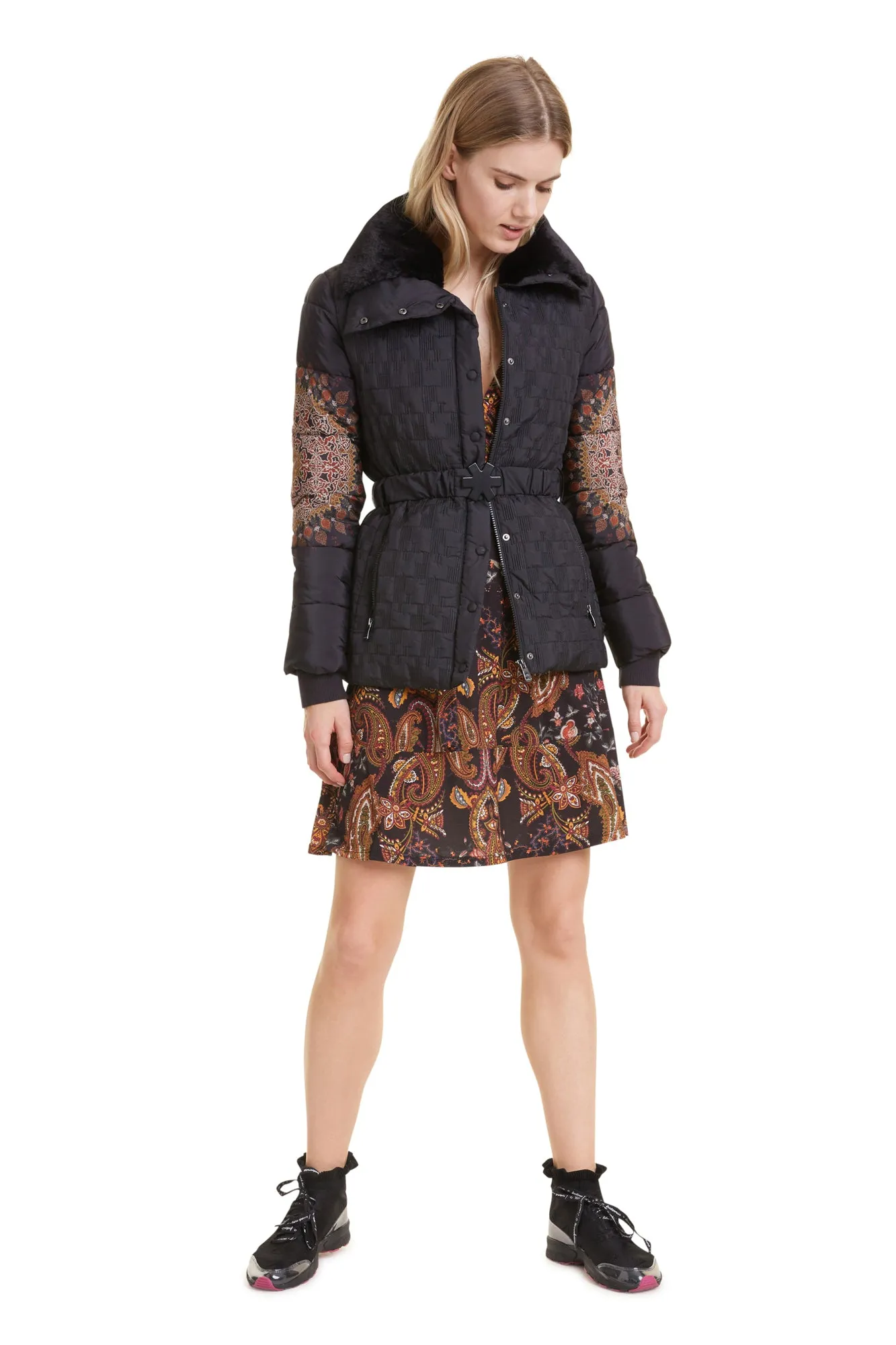 Padded Aggu Coat with Mandala Sleeves Desigual Style 19WWEW14