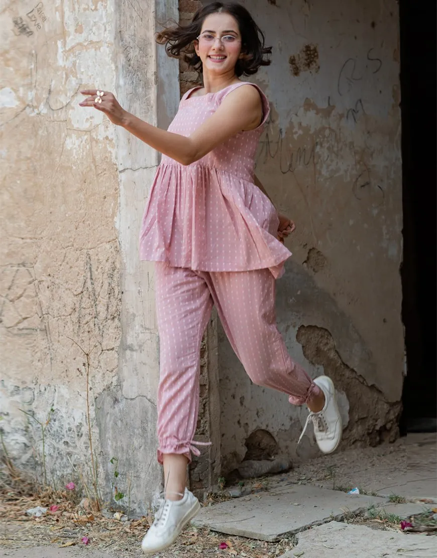 Pastel Pink Weave Co-ord Set