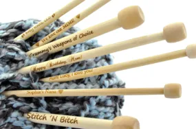Personalized Engraved Pair of Bamboo Knitting Needles, 10mm, US Size 15 (UK Size 000) 9" long knt0143