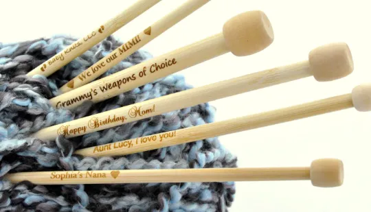 Personalized Engraved Pair of Bamboo Knitting Needles, 10mm, US Size 15 (UK Size 000) 9" long knt0143