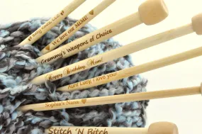 Personalized Engraved Pair of Bamboo Knitting Needles, you choose wording and font . Size US Size 9, 5.5mm, (UK Size 5) 13" long knt0093