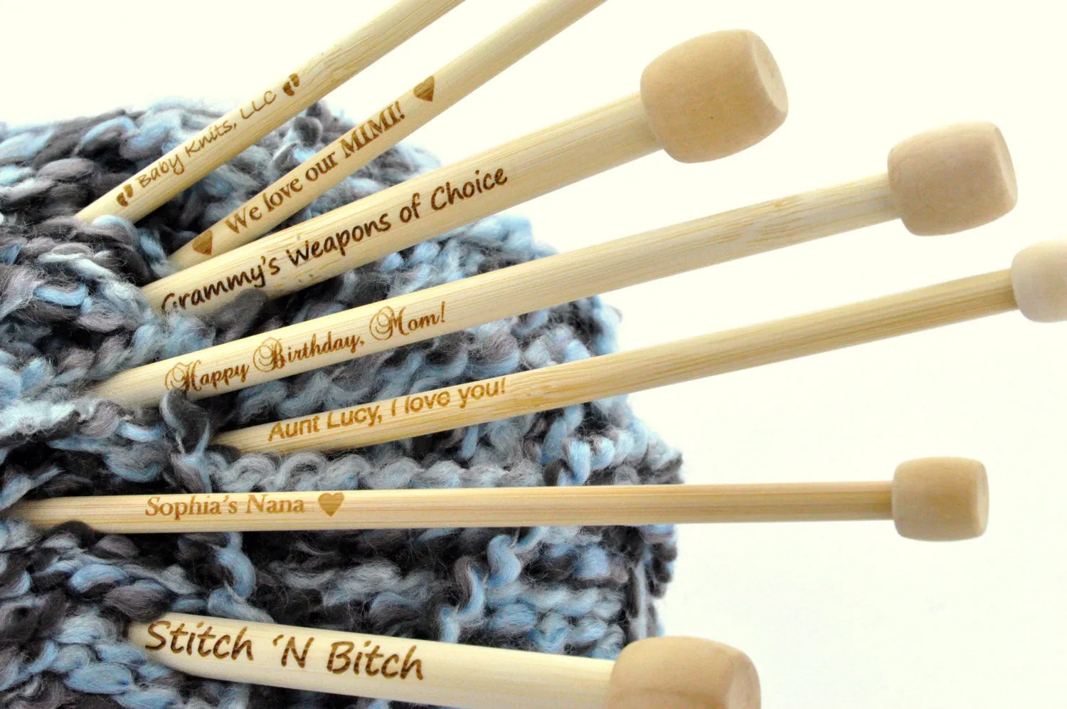 Personalized Engraved Pair of Bamboo Knitting Needles, you choose wording and font . Size US Size 9, 5.5mm, (UK Size 5) 13" long knt0093