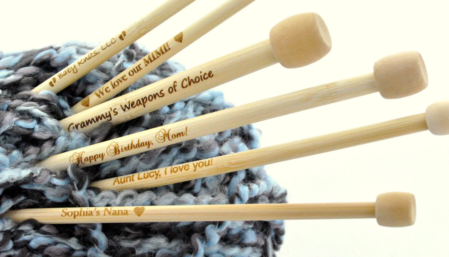 Personalized Engraved Pair of Bamboo Knitting Needles, you choose wording and font . Size US Size 9, 5.5mm, (UK Size 5) 13" long knt0093