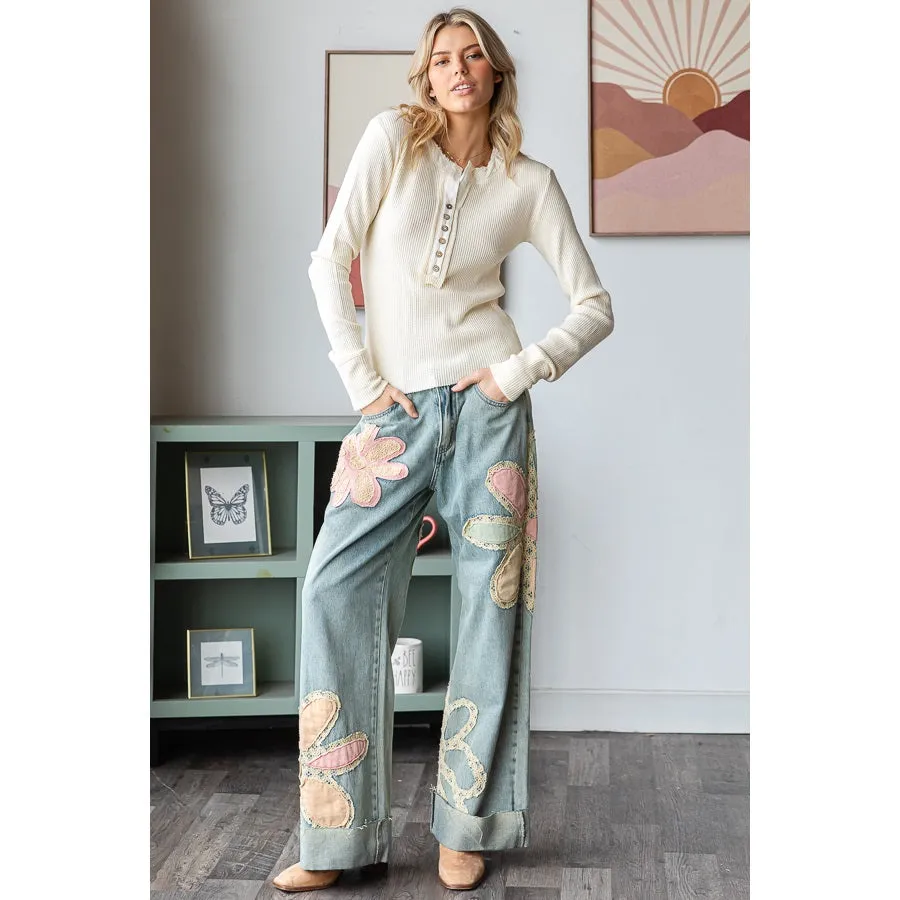 Pink Flower Jeans