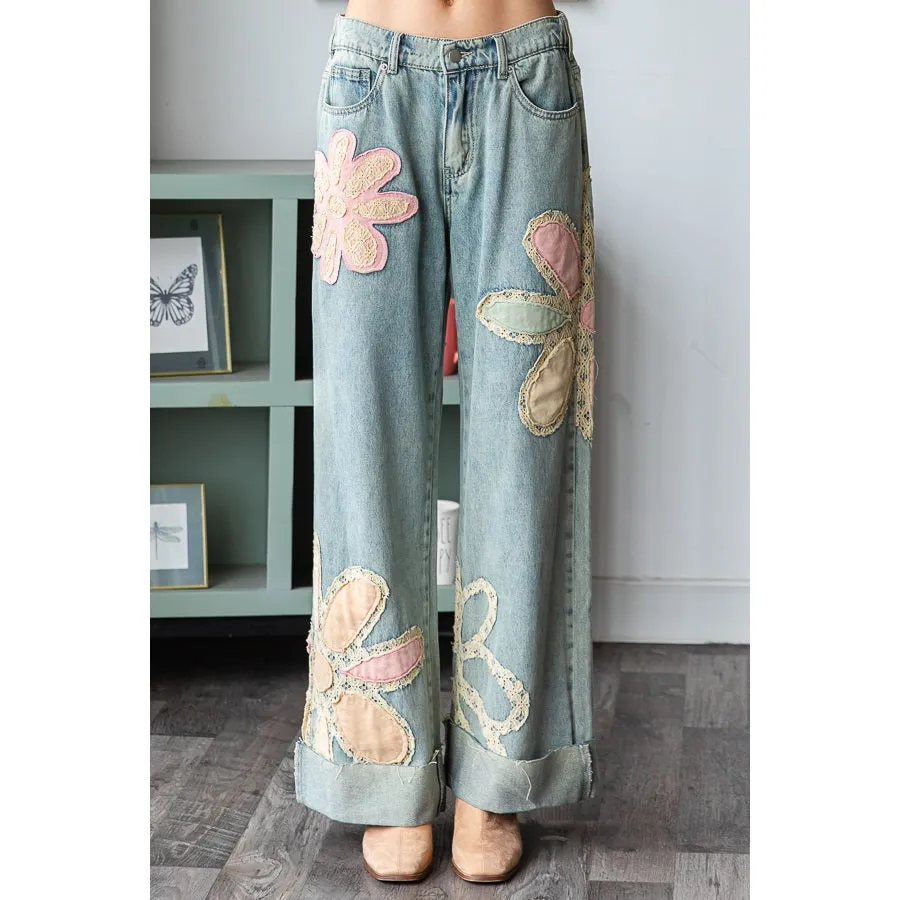 Pink Flower Jeans