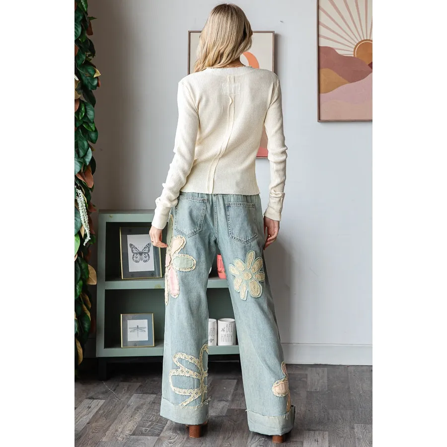 Pink Flower Jeans