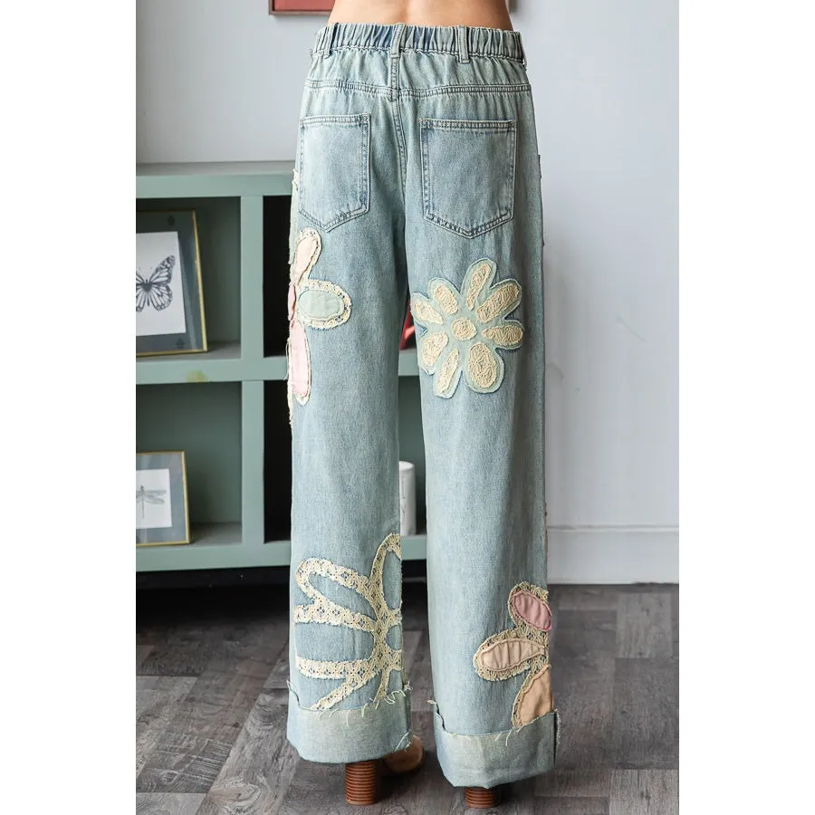 Pink Flower Jeans