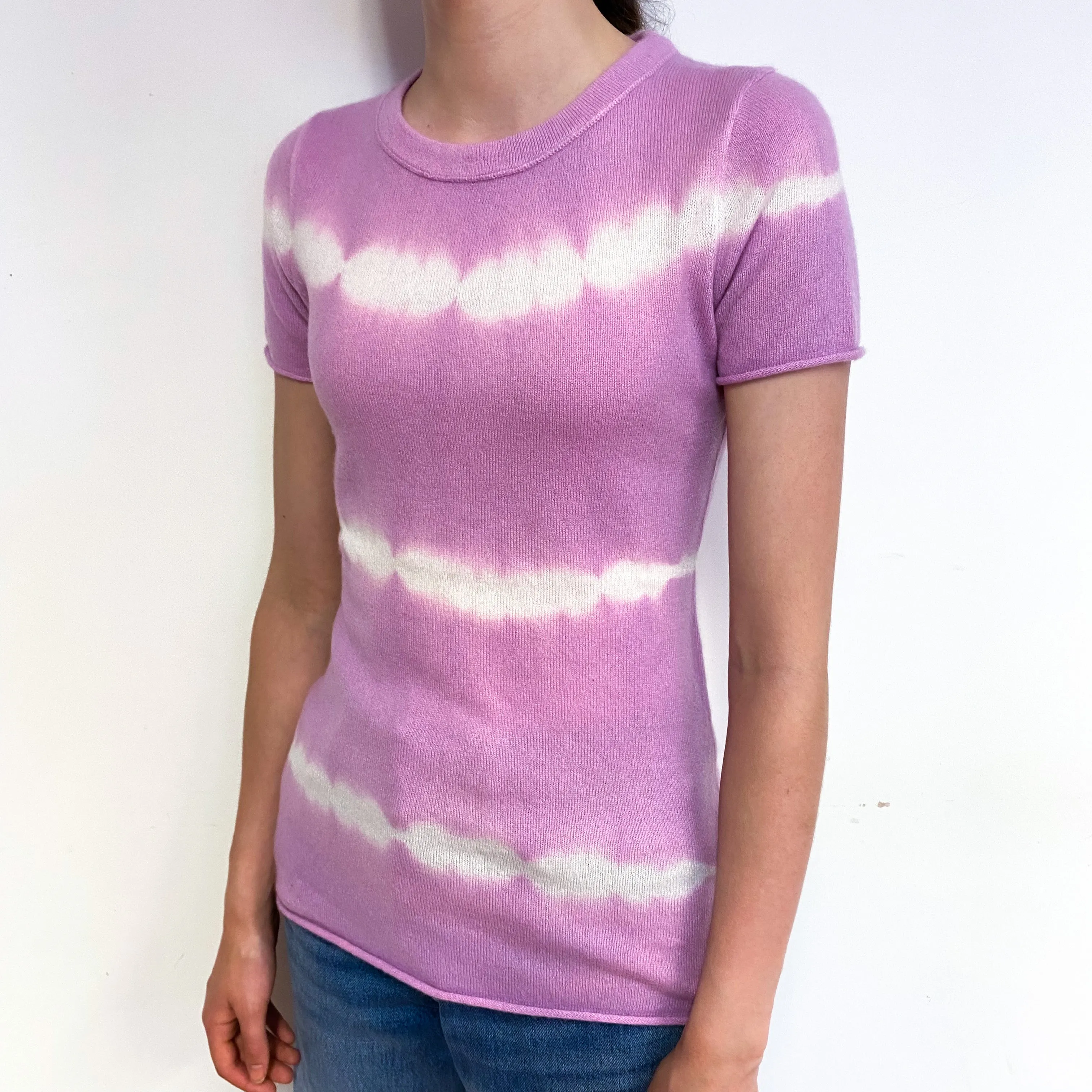 Pink Tie Dye Cashmere Short Sleeve Jumper Extra Small