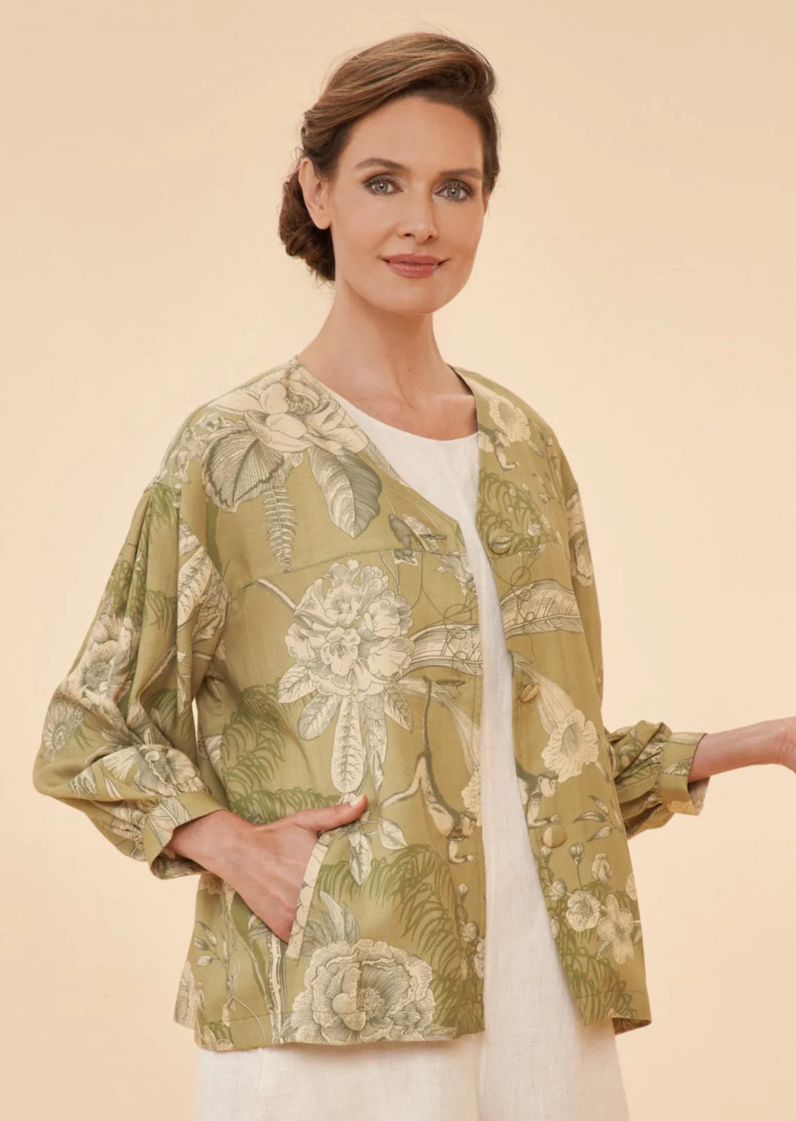 Powder Toile Puff Sleeve Jacket, Olive
