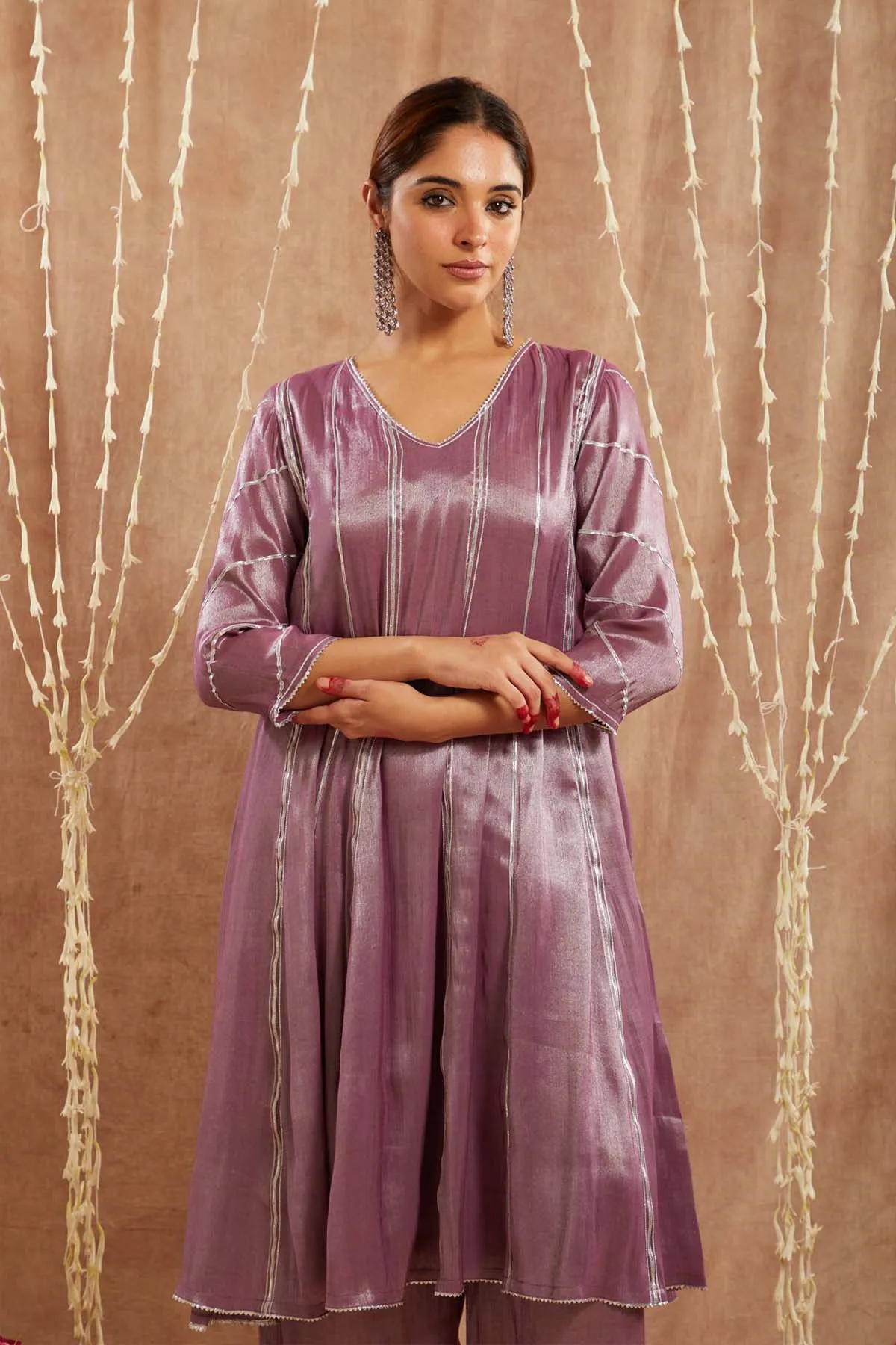 Purple Gota Tissue Flare Kurta Set