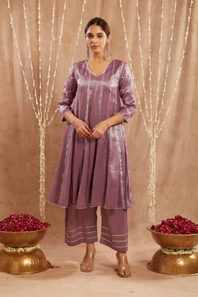 Purple Gota Tissue Flare Kurta Set