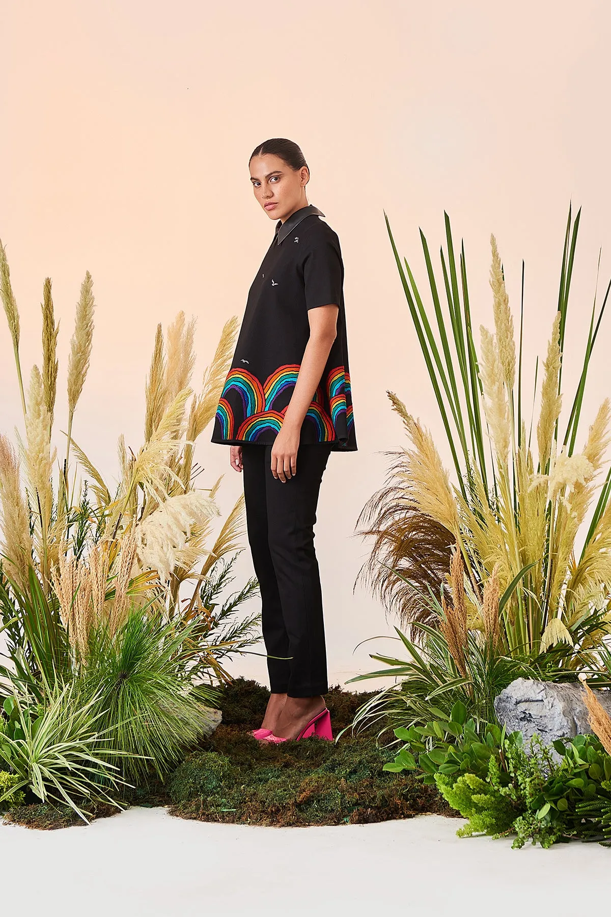 Rainbow And Bird Flared Top And Narrow Pant