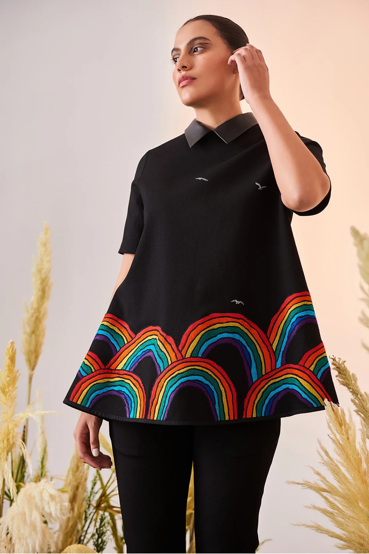 Rainbow And Bird Flared Top And Narrow Pant