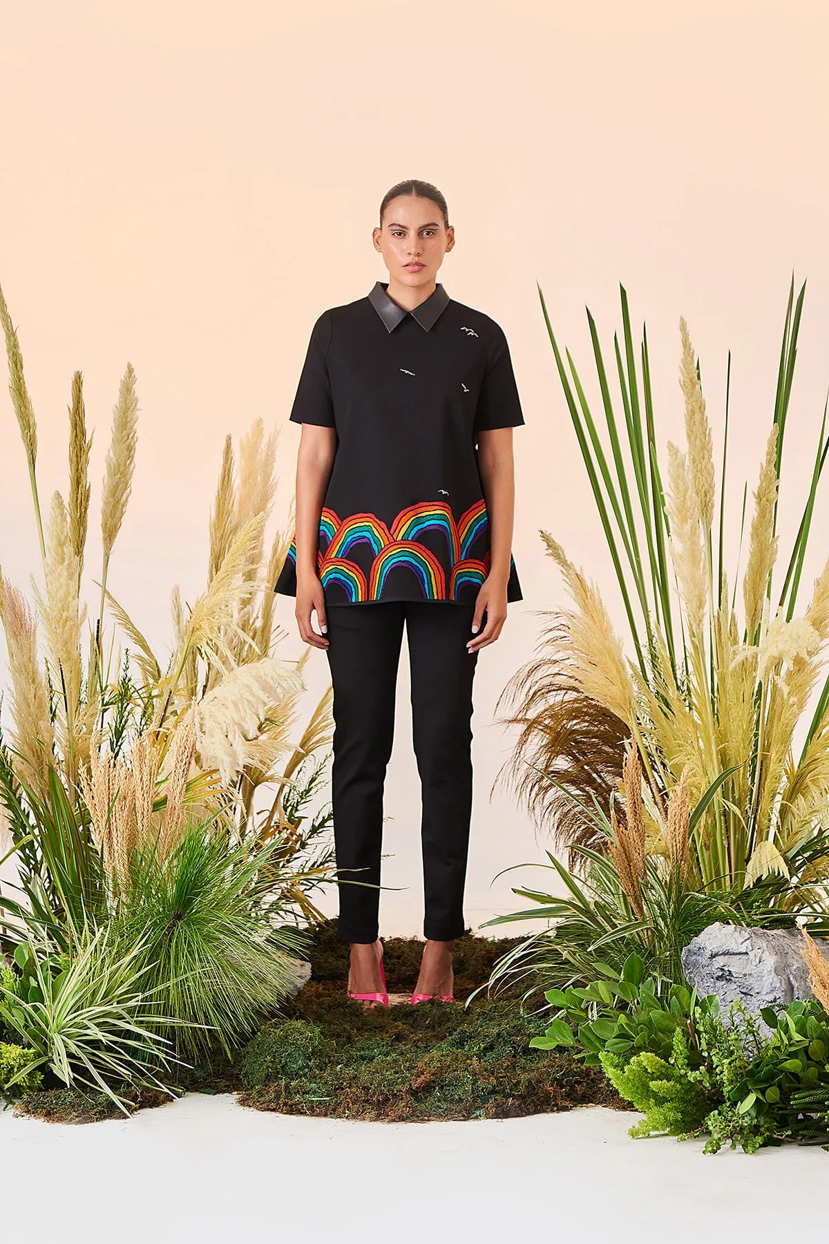 Rainbow And Bird Flared Top And Narrow Pant