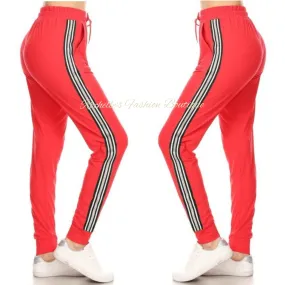 Red and White Stirpe Joggers