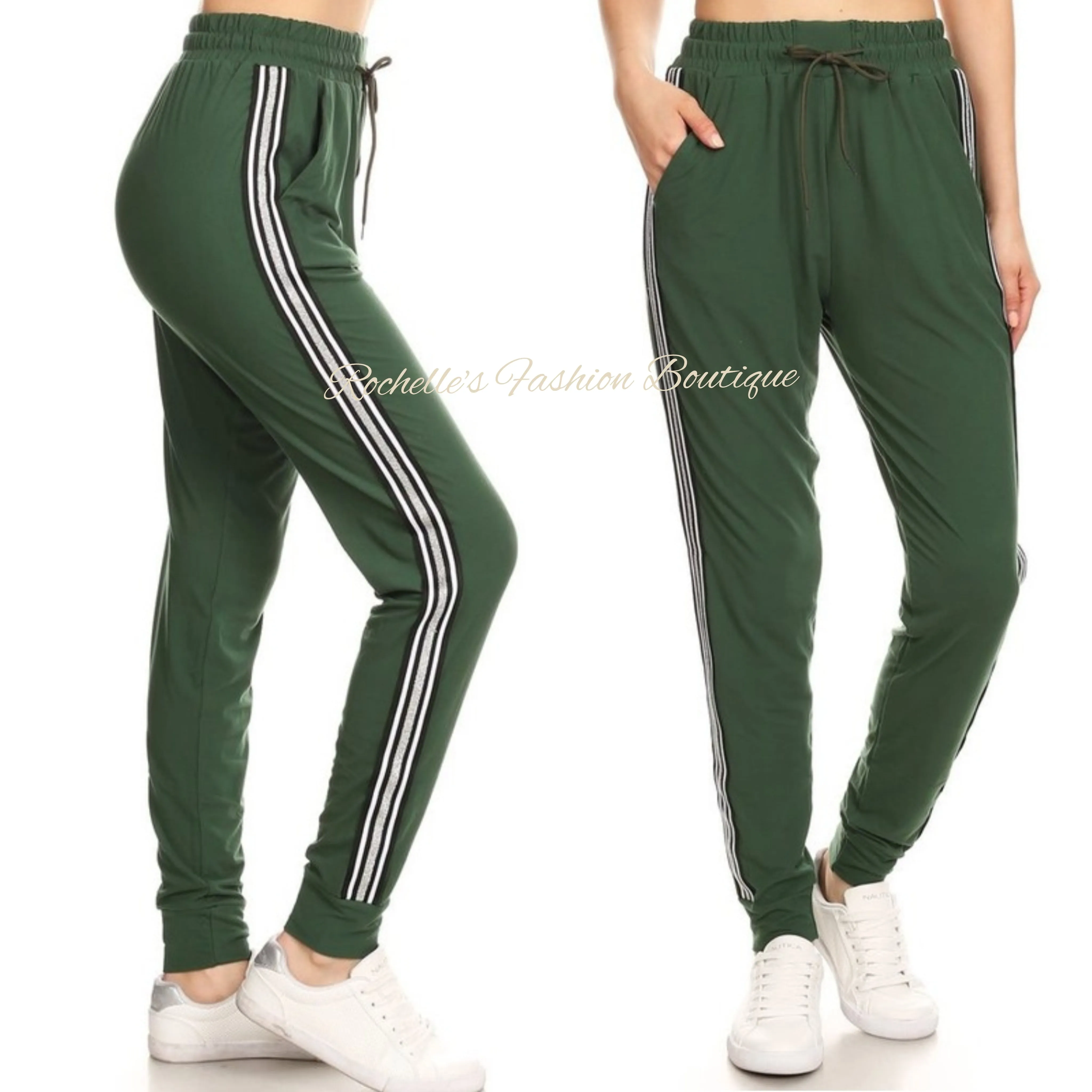 Red and White Stirpe Joggers
