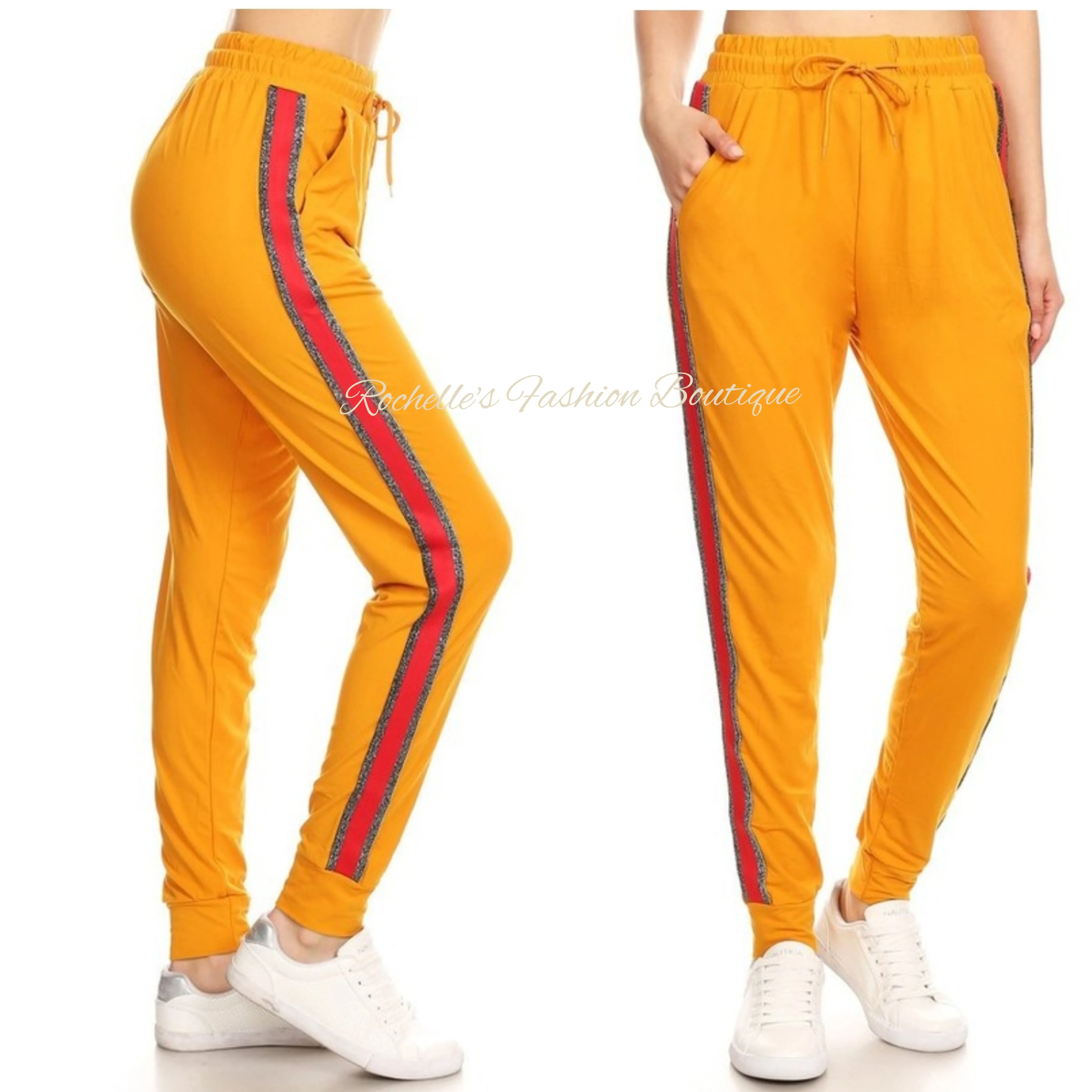 Red and White Stirpe Joggers