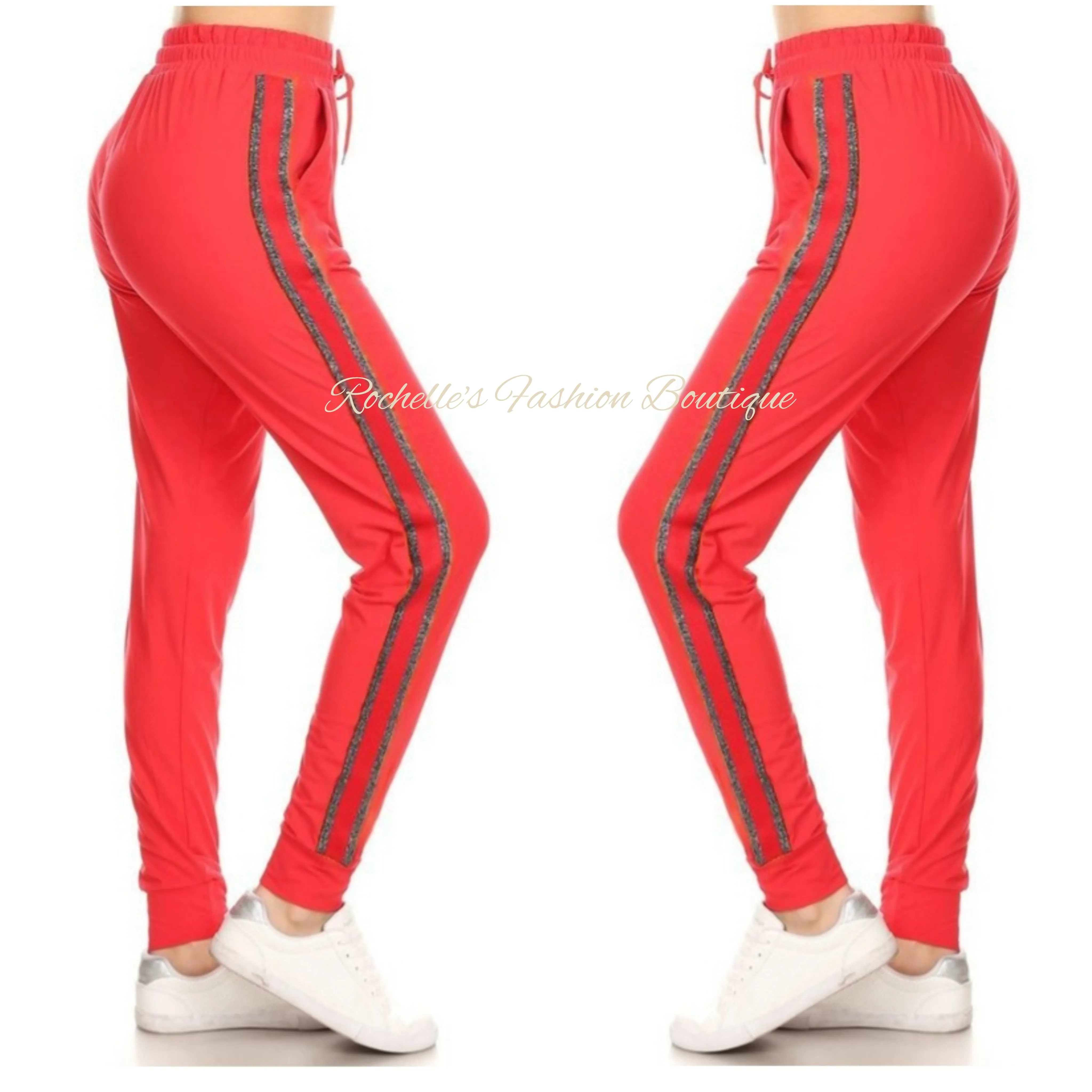 Red and White Stirpe Joggers