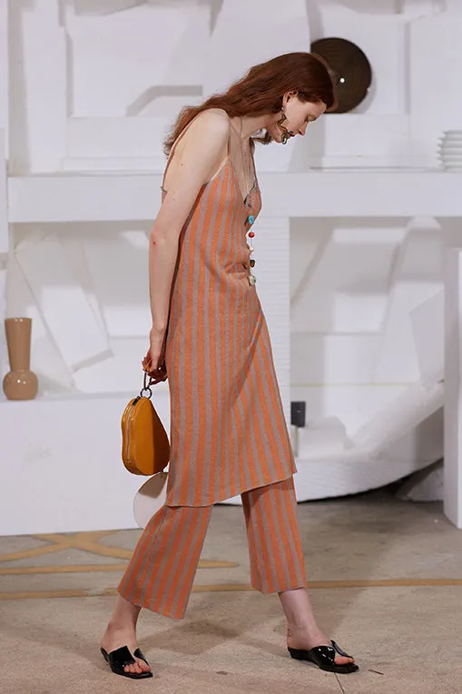 Rimless | Orange Stripe Silver Silk Pant